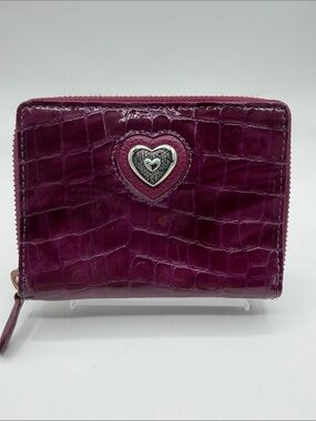 Brighton Bellissimo Heart Croc-Embossed Zip Wallet Magenta